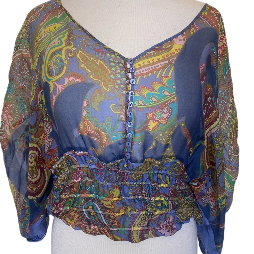 Zara Woman Silky Flowy Top Ruched Sleeve with string ties